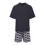 Pyjama court Diesel en coton stretch : tee-shirt col rond noir et short noir logoypé en blanc