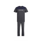 Pyjama Jack & Jones en coton : tee-shirt col rond gris anthracite et bleu marine et pantalon gris anthracite