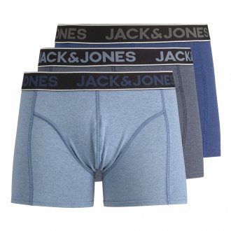 Lot de 3 boxers Jack & Jones en coton mélangé stretch bleu gris, bleu marine et bleu clair