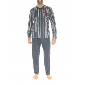 Pyjama long Christian Cane Istres en coton gris à motifs
