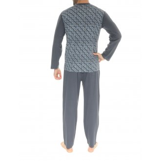 Pyjama long Christian Cane Ilario en coton gris à motifs