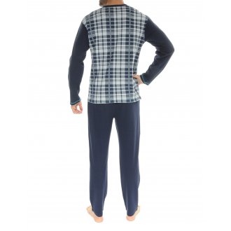 Pyjama long Christian Cane Irwin en coton bleu marine à carreaux