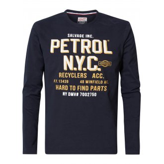 T-shirt Petrol Industries manches longues avec un col rond bleu marine