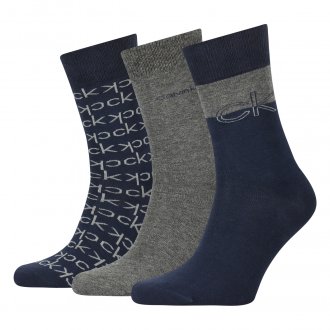 Coffret de 3 paires de chaussettes Calvin Klein en coton stretch bleu marine et gris chiné