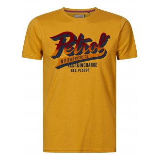 Tee-shirt col rond Petrol Industries en coton jaune floqué