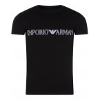 Tee-Shirt col rond Emporio Armani en coton noir floqué