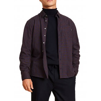 Chemise coupe droite Harris Wilson Daby en coton à carreaux bleu marine et marron