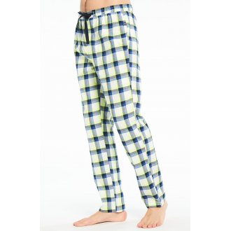 Pantalon de pyjama Arthur en coton blanc à carreaux jaune fluo et bleu marine