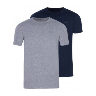 Lot de 2 tee-shirts col rond Kaporal en coton gris chiné et bleu marine