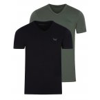 Lot de 2 tee-shirts col V Kaporal Gift en coton noir et vert kaki