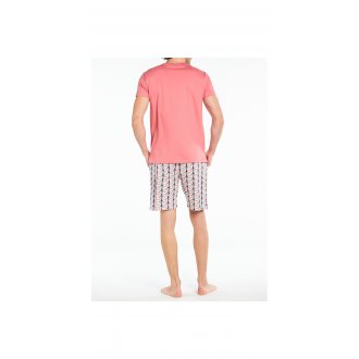 Pyjama court Arthur coton : tee-shirt col rond floqué et short à motifs all-over