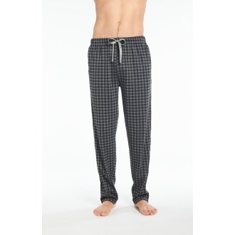 Pyjama long Arthur en coton : tee-shirt manches longues col V gris et pantalon à carreaux gris et noirs