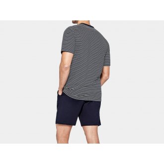 Pyjama court Eden Park en coton : tee-shirt col V à rayures et short bleu marine