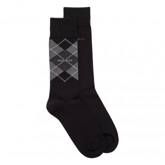 Lot de 2 paires de chaussettes Hugo Boss en coton stretch mélangé noir et à motifs losanges gris