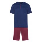Pyjama court Eminence en coton rouge bordeaux et bleu marine