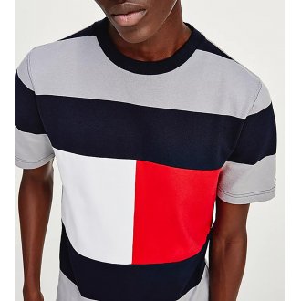 Tee-shirt col rond Tommy Hilfiger en coton biologique gris, bleu marine, rouge et blanc