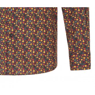 Chemise ajustée Cardin Sportswear en coton stretch noir à motifs fleurs multicolores