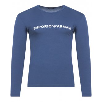 Tee-shirt manches longues Giorgio Armani en coton stretch bleu marine floqué