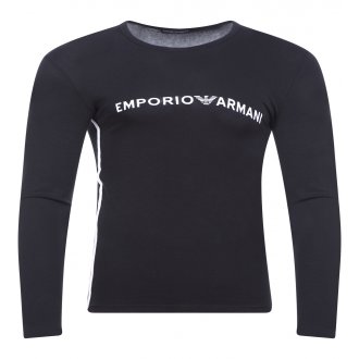 Tee-shirt manches longues Emporio Armani en coton stretch noir floqué