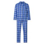 Pyjama long Guasch en coton : chemise et pantalon bleu indigo à carreaux blancs all-over