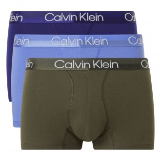 Lot de 3 boxers Calvin Klein en coton stretch mélangé bleu marine, bleu clair et vert kaki