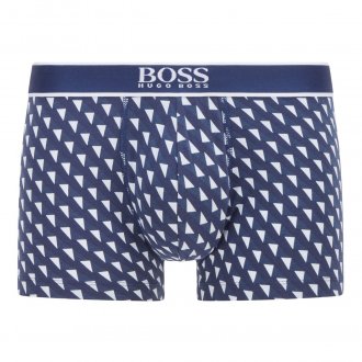 Boxer Hugo Boss en coton stretch bleu marine à motifs géométriques blancs all-over