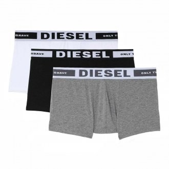 Lot de 3 boxers Diesel en coton stretch blanc, noir et gris chiné