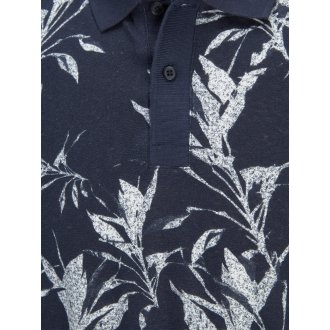 Polo Jack & Jones Premium en coton mélangé bleu marine à motifs feuilles all-over