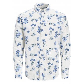 Chemise coupe slim à col américain Jack & Jones Premium en coton blanche et bleu