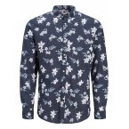 Chemise coupe slim col américain Jack & Jones Premium en coton bleu marine fantaisie