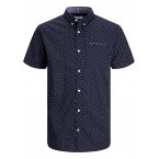 Chemise coupe slim à manches courtes col américain Premium en coton bleu marine fantaisie
