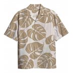 Chemise coupe droite manches courtes Jack & Jones Premium Fast en coton beige à motifs feuilles
