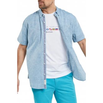 Chemise coupe droite manches courtes Bermudes en coton mélangé bleu chiné