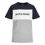 Tee-shirt col rond Jack & Jones Junior en coton bleu marine, blanc et gris chiné