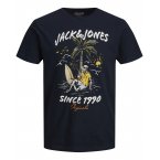 T-shirt col rond Jack & Jones en coton bleu marine floqué