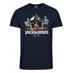 T-shirt col rond Jack & Jones en coton bleu marine floqué en milieu poitrine