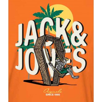 T-shirt col rond Jack & Jones en coton orange floqué en milieu poitrine