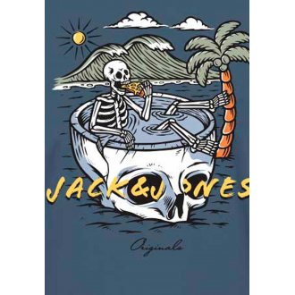 T-shirt col rond Jack & Jones en coton bleu denim floqué en milieu poitrine