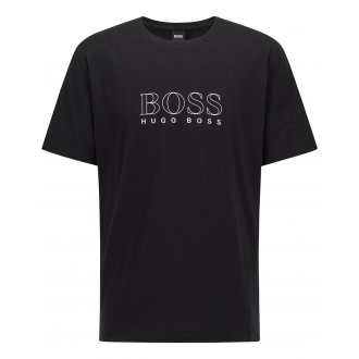 T-shirt Boss noir en coton avec manches courtes et col rond