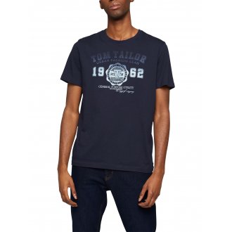 T-shirt col rond Tom Tailor en coton bleu marine