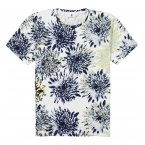 T-shirt à motifs fleuris bleus marine Garcia en coton blanc
