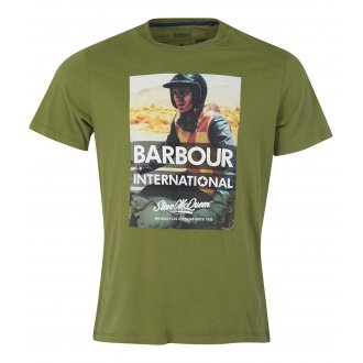 T-shirt col rond Barbour en coton vert kaki floqué à la poitrine