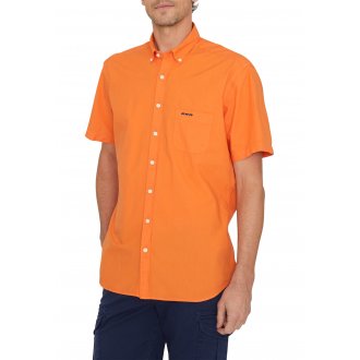 Chemise col américain à manches courtes Mise au Green en coton orange