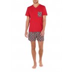 Pyjama court Hom rouge avec manches courtes et col v