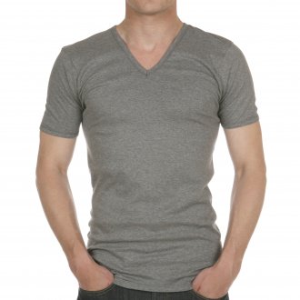 Tee-Shirt gris, col V, en pur coton hypoallergénique 