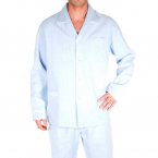 Pyjama Christian Cane en flanelle de coton : veste boutonnée  et pantalon uni Bleu ciel