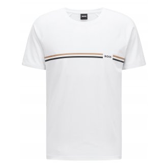 T-shirt col rond Boss blanc avec bandes bicolores