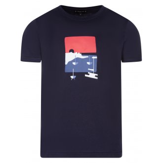 T-shirt col rond Armor Lux en coton bleu marine floqué
