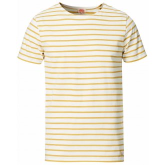 T-shirt col rond Armor Lux Plozevet en coton jaune moutarde marinère