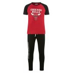 Pyjama Athena en coton : tee-shirt col rond manches courtes rouge et noir floqué et pantalon noir